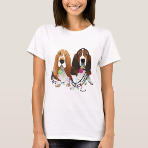 Camiseta Basset Hound Peace Love Joy Design de Natal