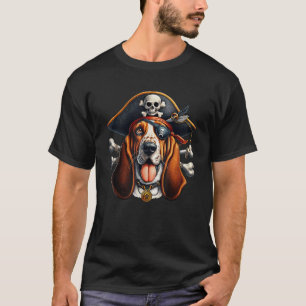 Camiseta Basset Hound Pirata Ossos Cruzados Halloween Homen