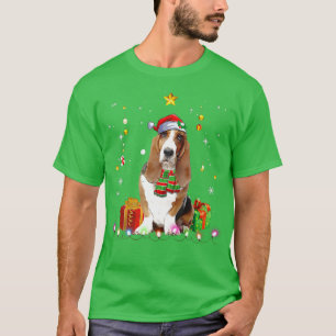 Camiseta Basset Hound Santa Christmas Tree Lights Funny Xma