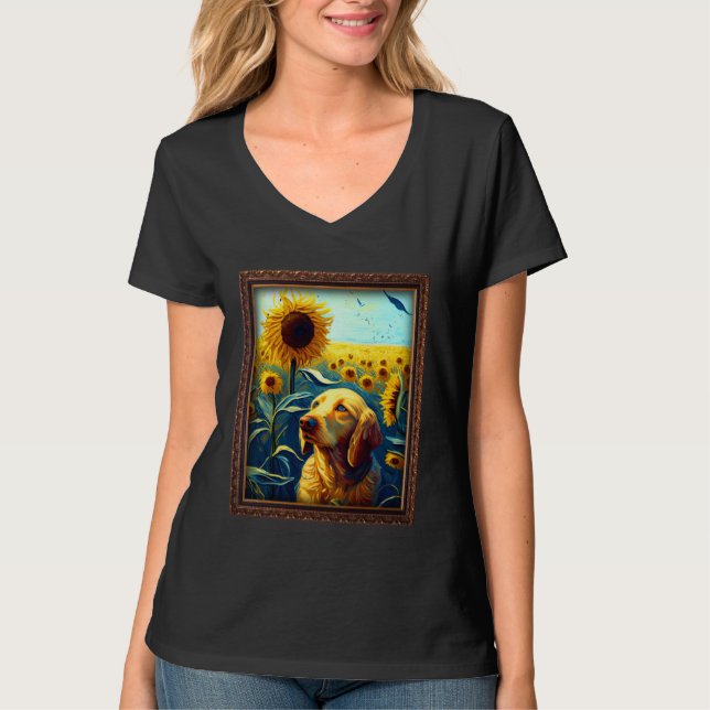 Camiseta Basset Retriever Painting Sunflower Flower Mom Wom (Frente)