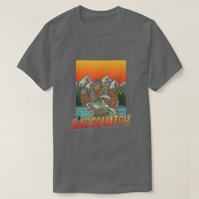 Camiseta Bassquatch Funny Bass Fishing Sasquatch Retro 80s  (Frente do Design)