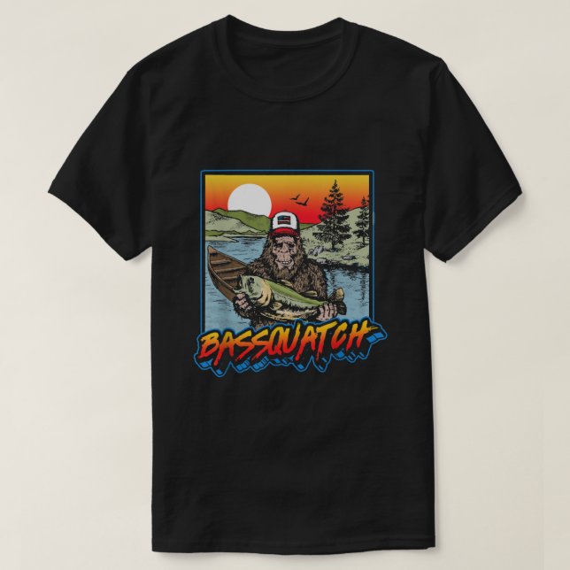 Camiseta Bassquatch Funny Bass Fishing Sasquatch Retro 80s  (Frente do Design)