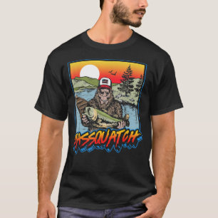 Camiseta Bassquatch Funny Bass Pesca Sasquatch Retro 80s 