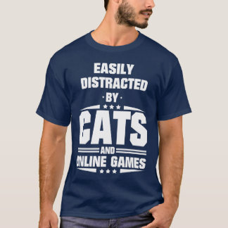 Camiseta Bastante Distraído Por Gatos E Presente De Jogos O