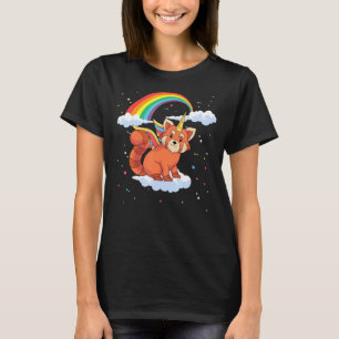 Camiseta Bastão-Cachorro Arco-Íris Vermelho Pandacorn Unico