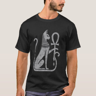 Camiseta Bastet deusa gata egípcia antiga ankh envelhecido