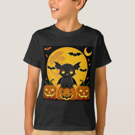 Camiseta Bat de Cartoon e Pumpkins Jack-O'-Lanterna