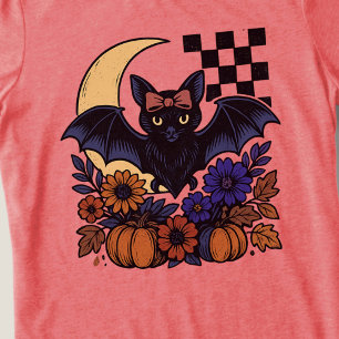 Camiseta Bat De Halloween Com Estética Gótica Da Lua