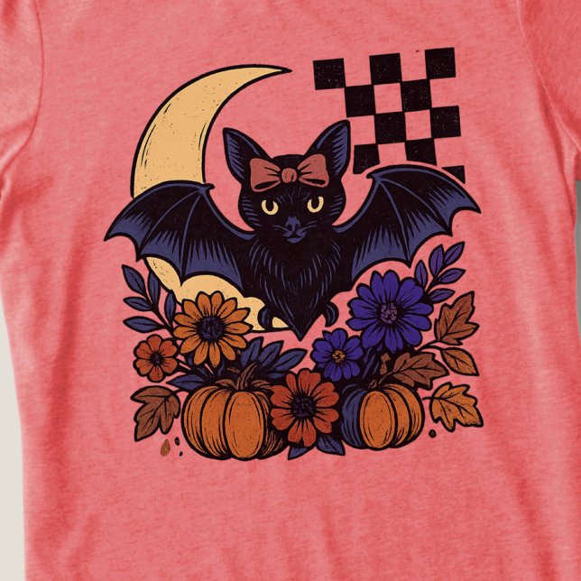 Camiseta Bat De Halloween Com Estética Gótica Da Lua (This retro Halloween bat design captures spooky charm with a gothic twist.)