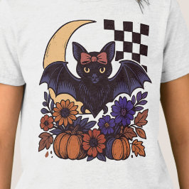 Camiseta Bat De Halloween Com Estética Gótica Da Lua