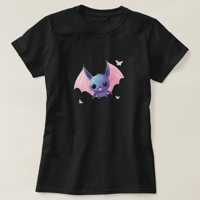 Camiseta Bat de pastel bonito com Design de Halloween de As (Frente do Design)