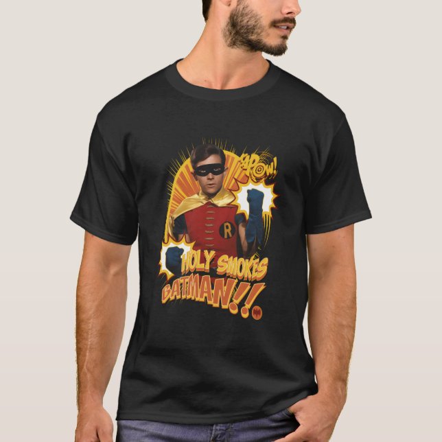Camiseta Bat Tv Show Santa Smokes Bat Robin Retrato (Frente)