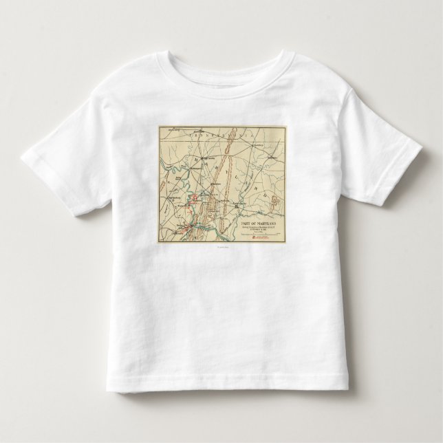 Camiseta Batalha de Antietam - mapa panorâmico 7 da guerra (Frente)
