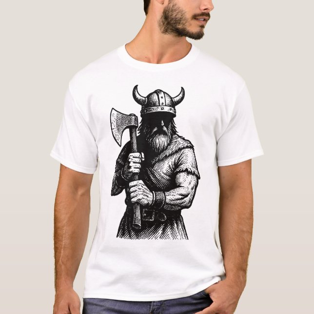 Camiseta Batalha pronta Viking com um machado, arte em quad (Frente)