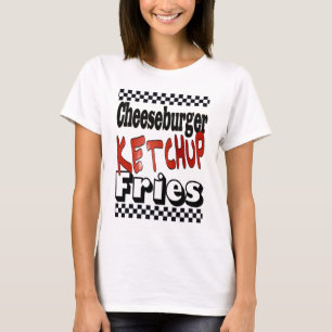 Camiseta Batata Frita com Ketchup e Hambúrguer de Queijo
