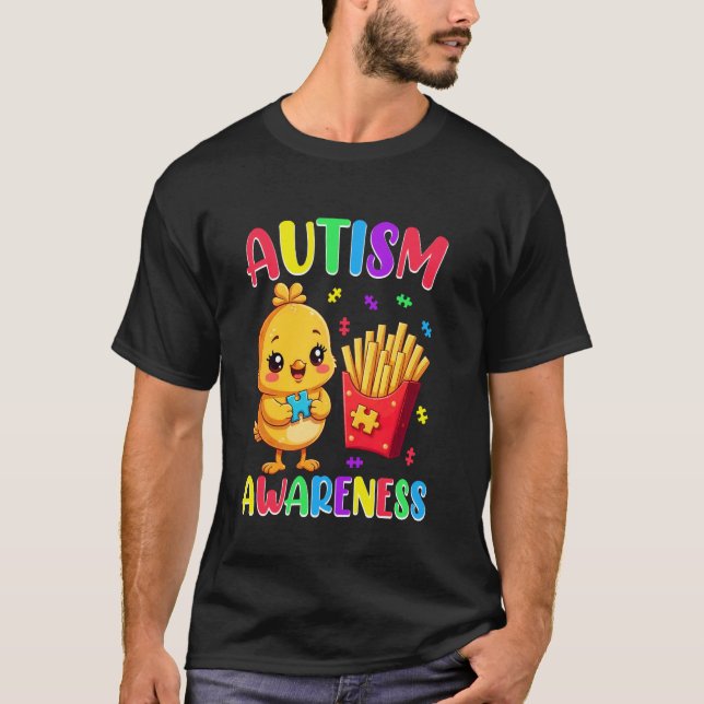 Camiseta Batata Frita Puzzle Frango Fofo Conscientização do (Frente)