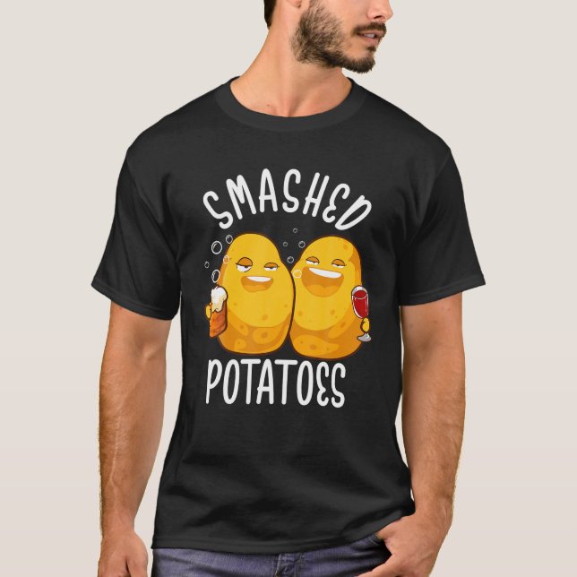 Camiseta Batatas Esmagadas Engraçadas Cerveja Bebendo E Vin (Frente)