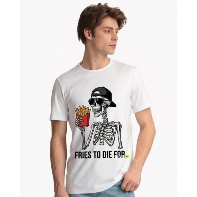 Camiseta Batatas Fritas Engraçadas para Morrer Esqueleto Fo (Criador carregado)