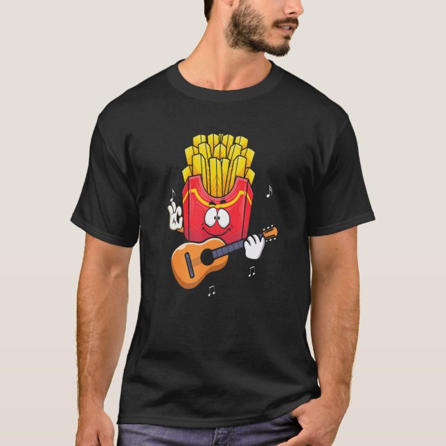 Camiseta Batatas Fritas Tocando Violão Guitarrista Tocador  (Frente)
