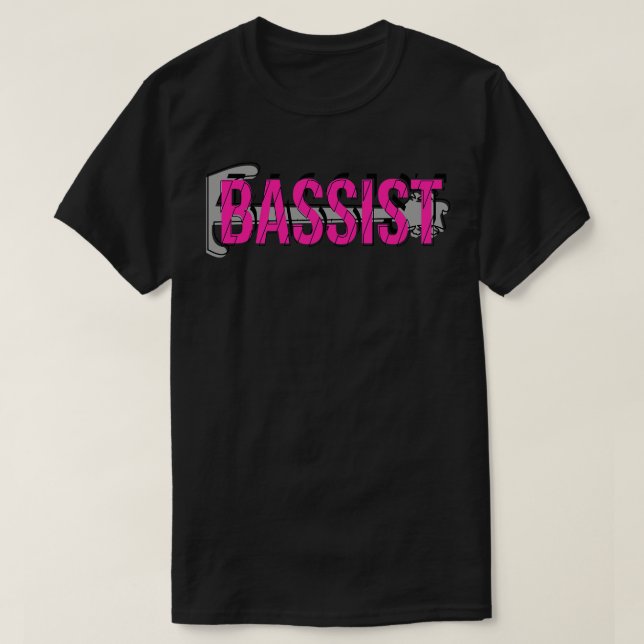 Camiseta Batedor de baixo de violão rosa-piscar (Frente do Design)