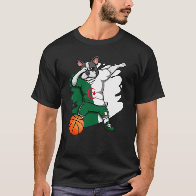 Camiseta Bater no Buldogue Francês Argélia Fã de Basquete (Frente)