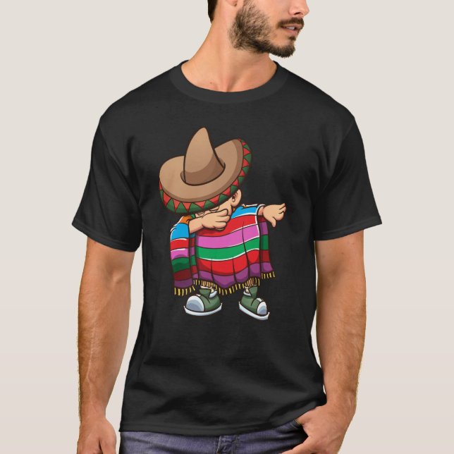 Camiseta Bater no Miúdo Mexicano com Sombrero e Sombrero (Frente)