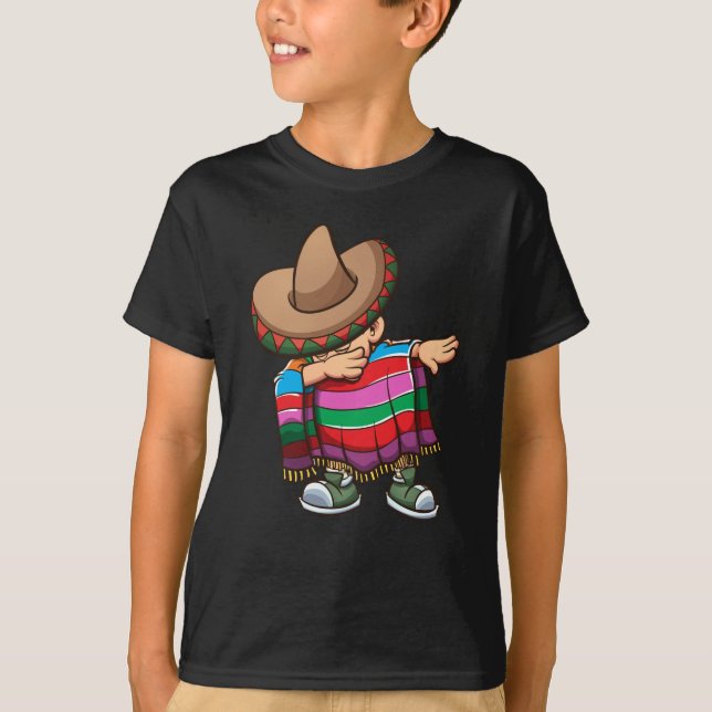 Camiseta Bater no Miúdo Mexicano com Sombrero e Sombrero (Frente)