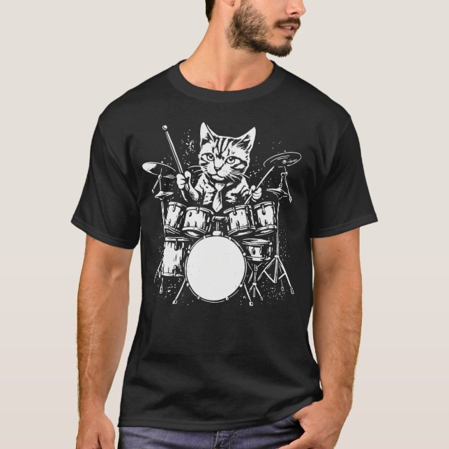 Camiseta Bateria de Músico de Gato (Frente)