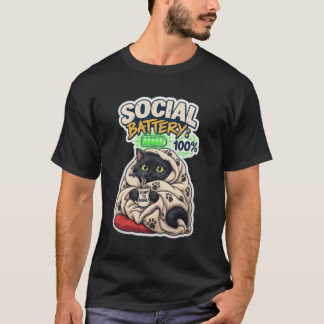 Camiseta Bateria Social 100% Carregada Gato Preto