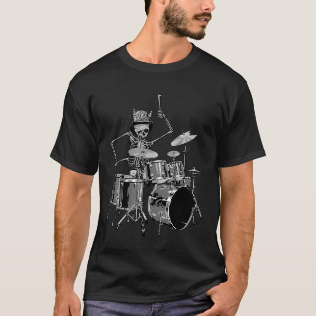 Camiseta Baterista Caveira Rock N Roll (Frente)