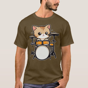 Camiseta Baterista de Gatinho Fresco para Amantes de Música