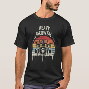Camiseta Baterista de Heavy Metal Vintage Retro Gato Tocand
