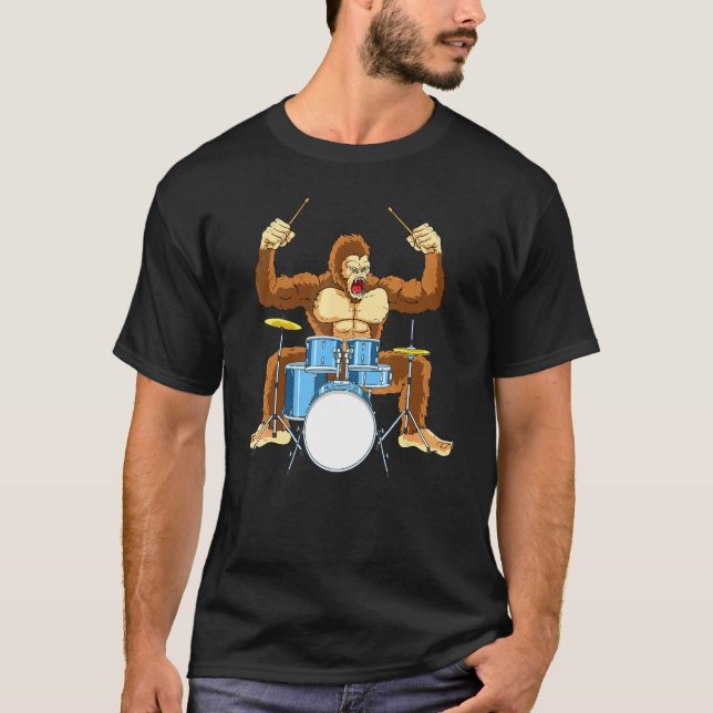 Camiseta Baterista Gorilla Drum Player Kit Snare Hi-Hat Tra (Frente)
