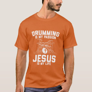 Camiseta Baterista Jesus Tambores Música Bateria Presente v