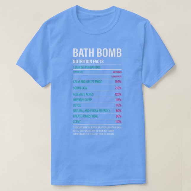 Camiseta Bath Bomb Nutrition Facts Beneficia Bathtub Bubble (Frente do Design)