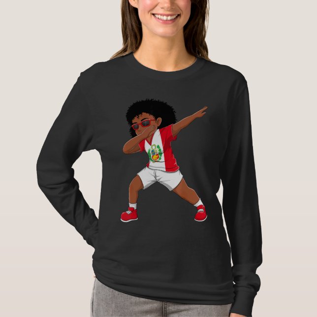 Camiseta Batida Peruana Bandeira Crianças Dab Dance (Frente)