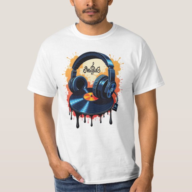 Camiseta Batidas de Vinil Retrô & Fones de Ouvido (Frente)