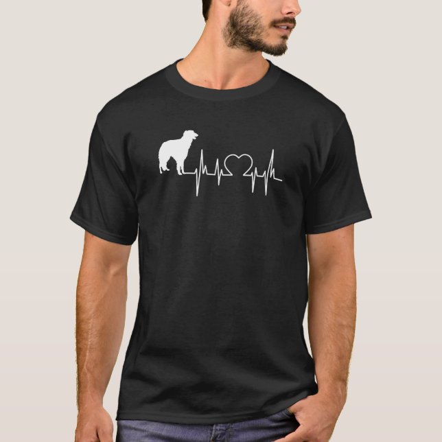 Camiseta Batimento Cardíaco do Cachorro Borzoi (Frente)