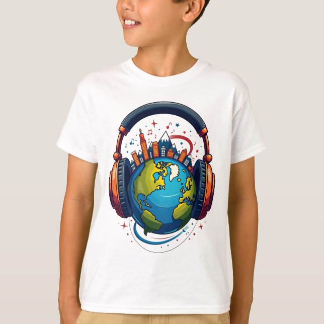 Camiseta Batimentos Globais: Terra e Fones de ouvido (Frente)