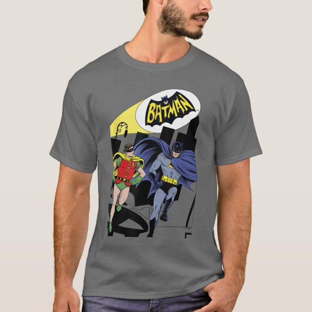 Camiseta Batman Clássico Vintage Batman Robin Comic Spotlig (Frente)