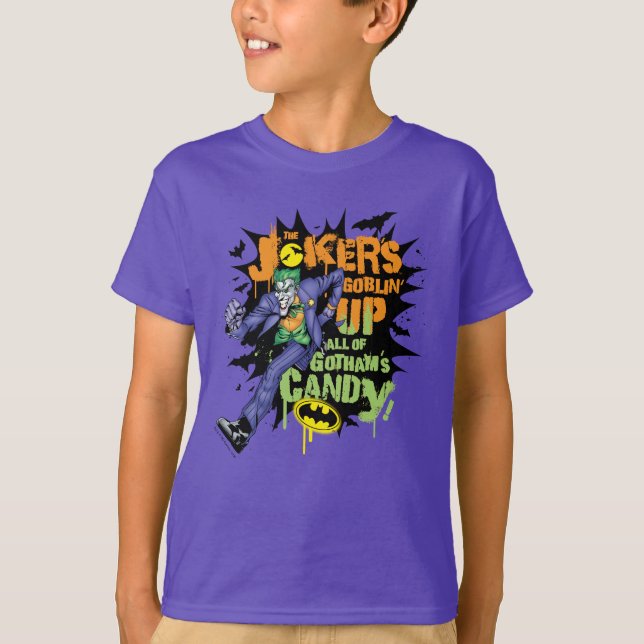 Camiseta Batman | Joker's Goblin' Up All of Gotham's Candy (Frente)