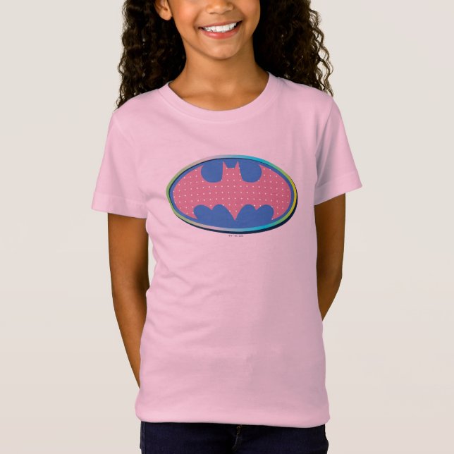 Camiseta Batman | Logotipo de Bolinhas rosa (Frente)