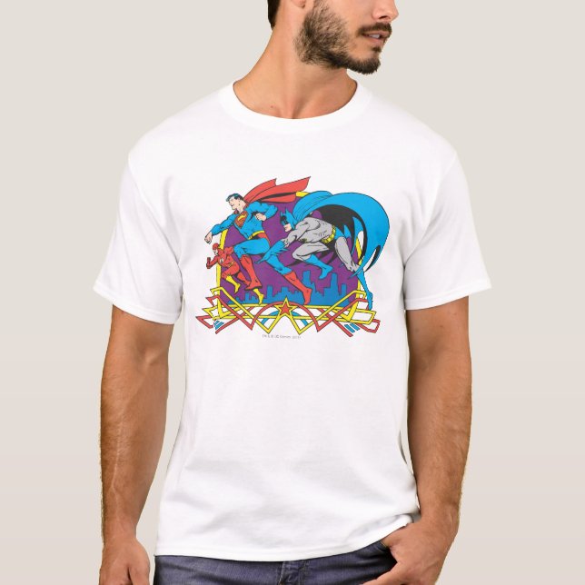 Camiseta Batman + Super-Homem + Flash (Frente)