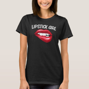 Camiseta Batom Para Meninas Crianças Mordendo Lábios Vermel