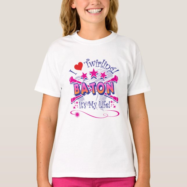 Camiseta Baton Twirlers, Eu Adoro Twirling, Baton (Frente)