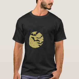 Camiseta Bats Swarm Voando Lua Cheia Spookie Halloween Vint