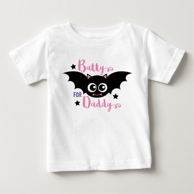 Camiseta Batty para o Papai Cute 1º Halloween Morcego Rosa (Frente)