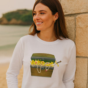 Camiseta Baú de Tesouro Pirata com Joias e Espada