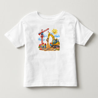 Camiseta Baustellenscene mit Kran, Bagger und kleine Helfer