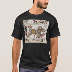 Camiseta Bayeux Tapeçaria. O Rei Harold foi morto. Seta em